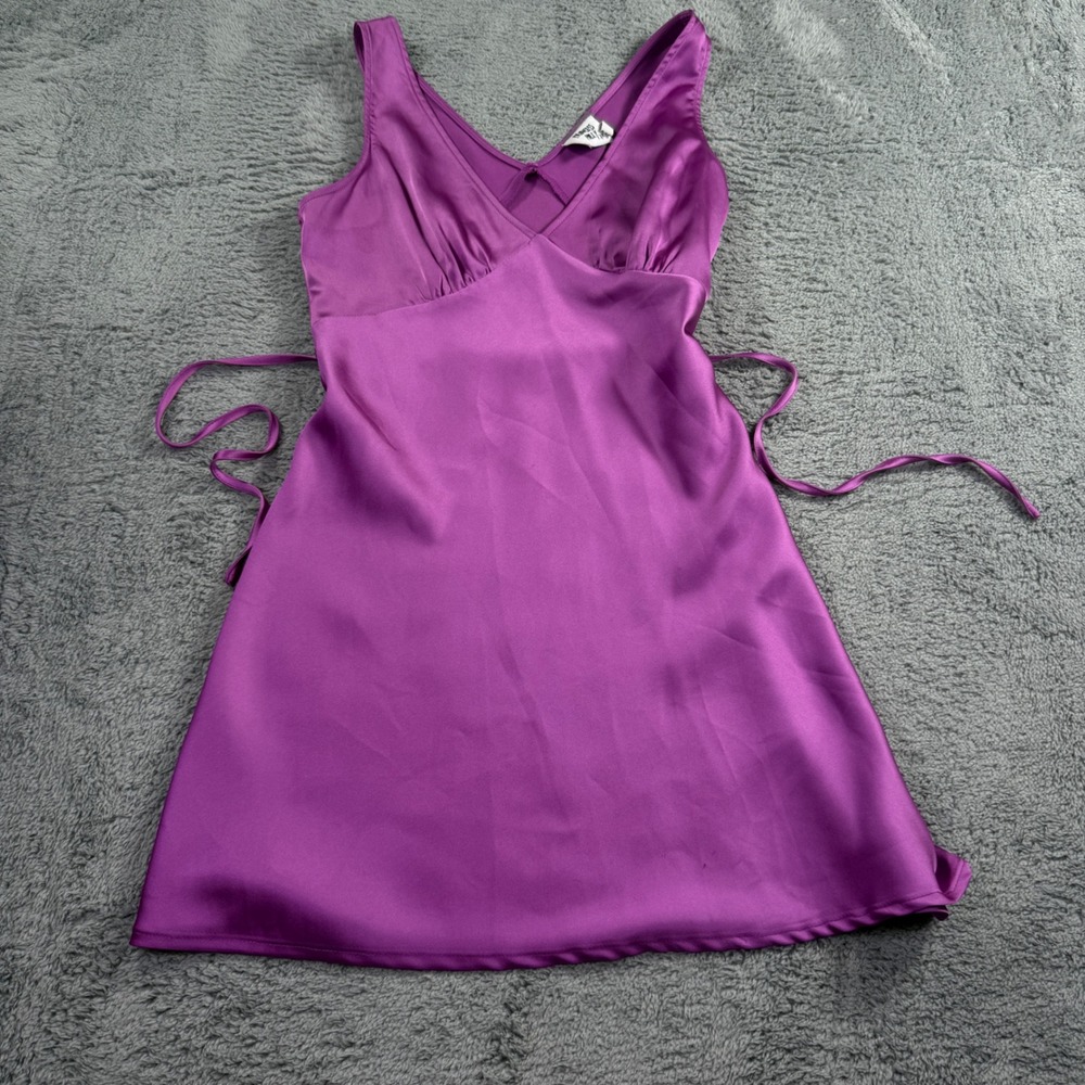 Princess Polly Womens Purple Satin V-Neck Tie Back Mini Dress Size US 4